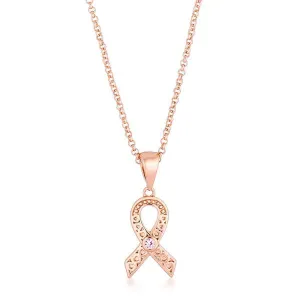 18k Rose Gold Plated Heart Filigree Breast Cancer Awareness Ribbon Pendant