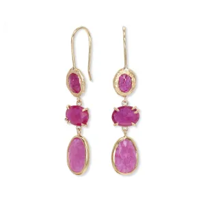 18K Triple Drop Earring in Ruby