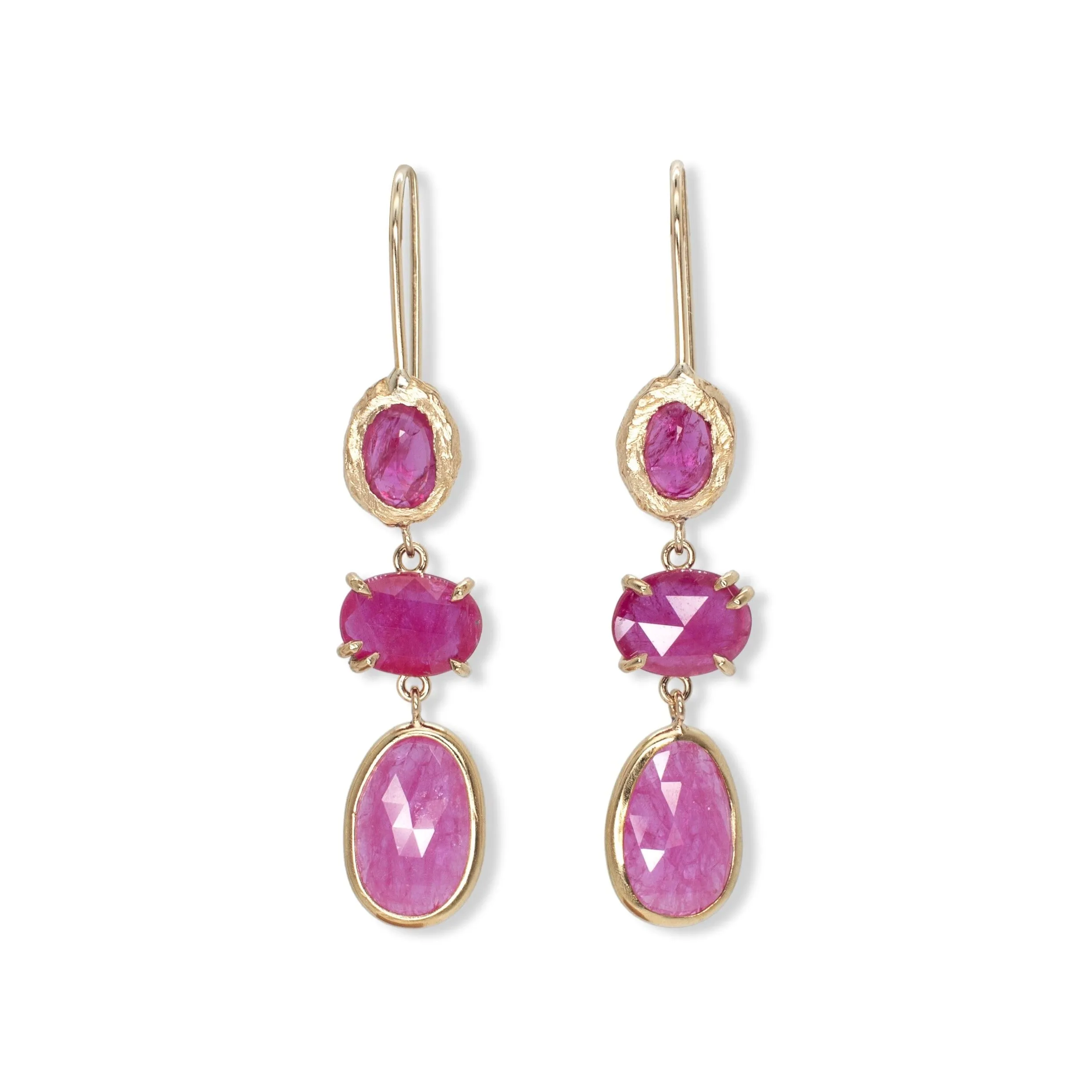 18K Triple Drop Earring in Ruby