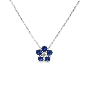 18k White Gold Diamond & Sapphire Flower Pendant