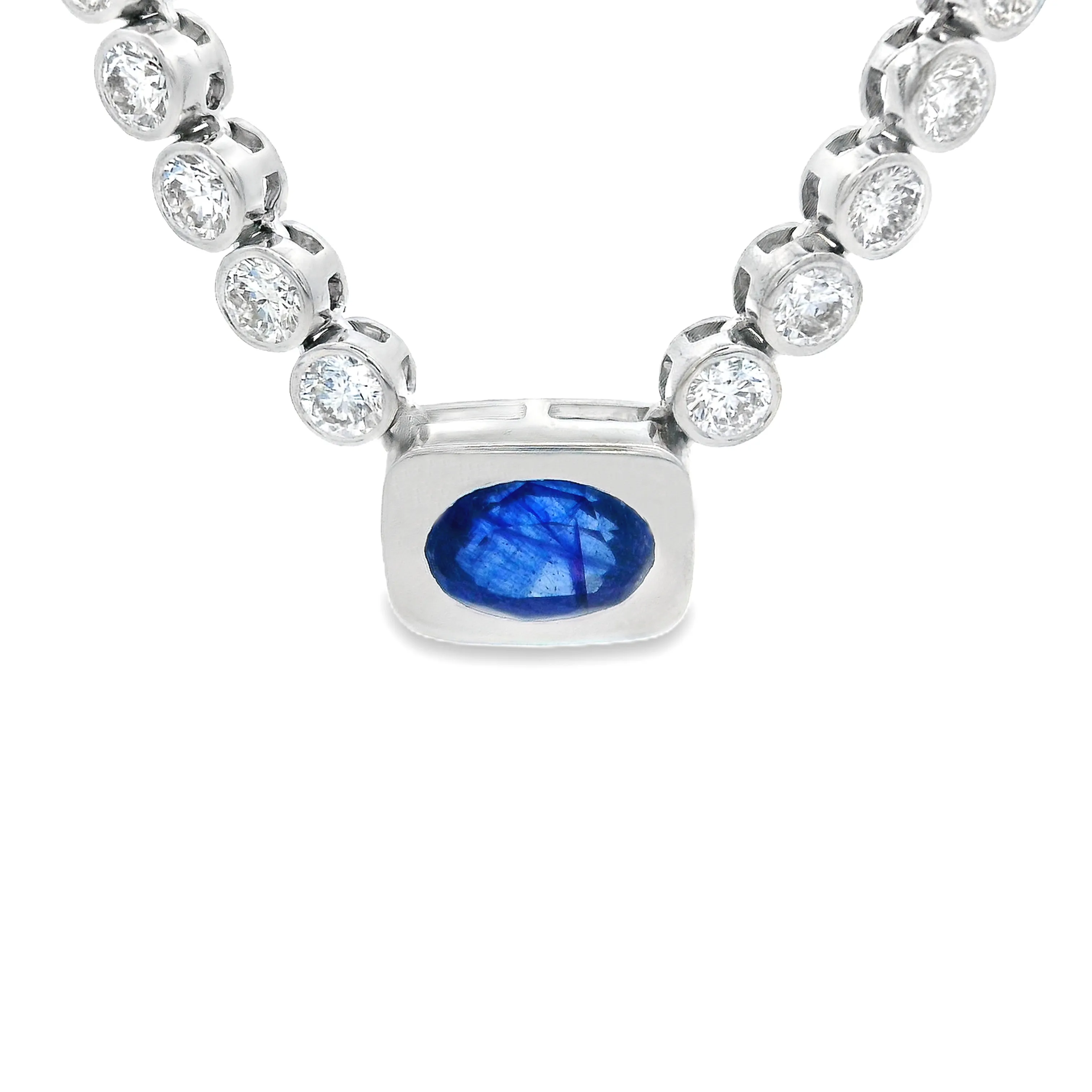 18k White Gold Diamond& Sapphire Necklace