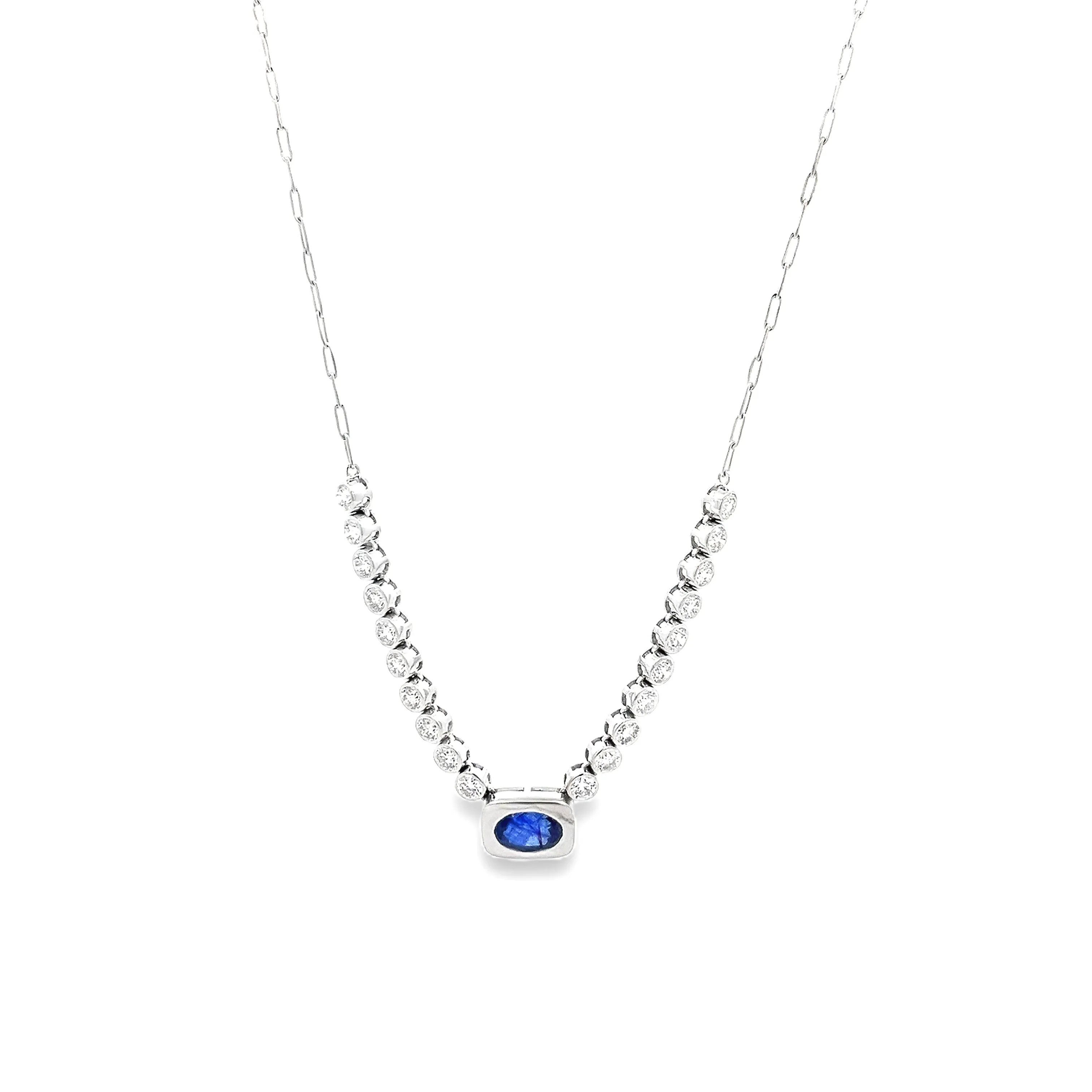 18k White Gold Diamond& Sapphire Necklace