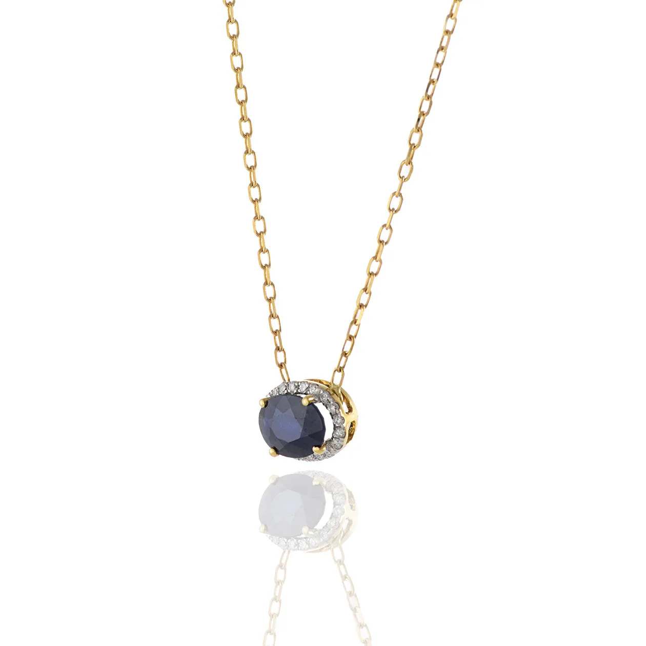 18KT Yellow Gold Blue Sapphire And Diamond Pendant Necklace