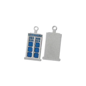 2 Pcs Tibetan Silver and Blue Enamel Tardis police box Sci-Fi 50mm x 27mm Charms Pendants