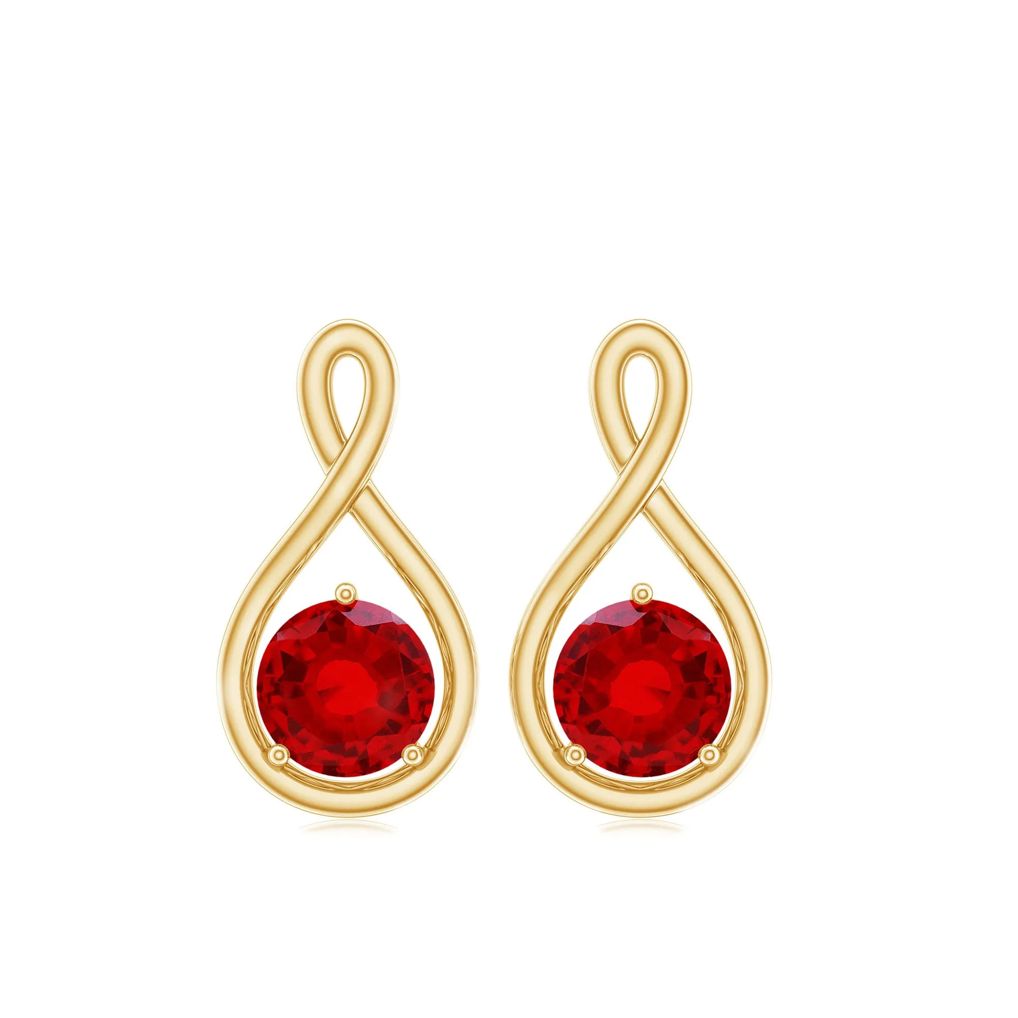 4 MM Round Cut Created Ruby Solitaire Infinity Gold Stud Earrings with Screw Back