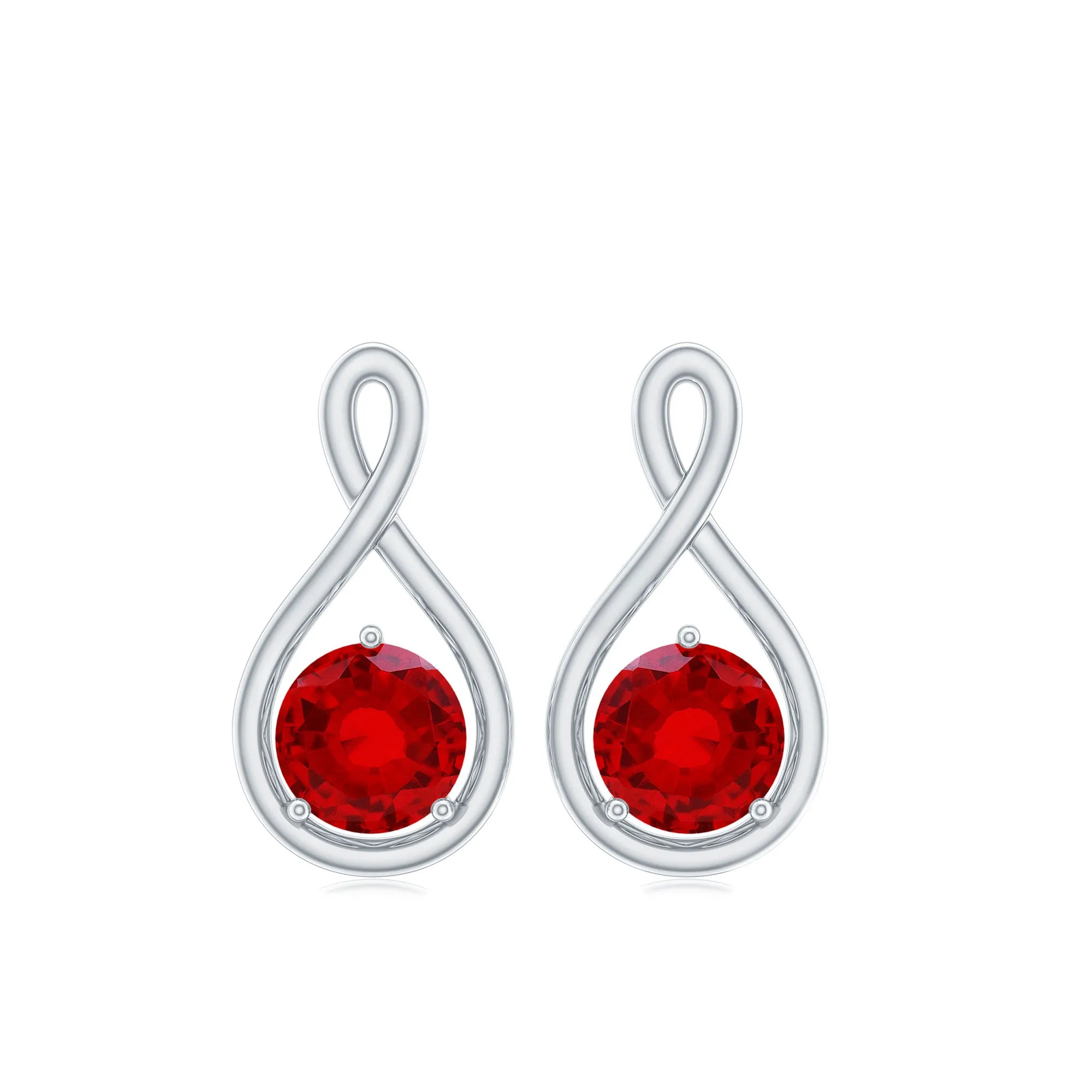 4 MM Round Cut Created Ruby Solitaire Infinity Gold Stud Earrings with Screw Back