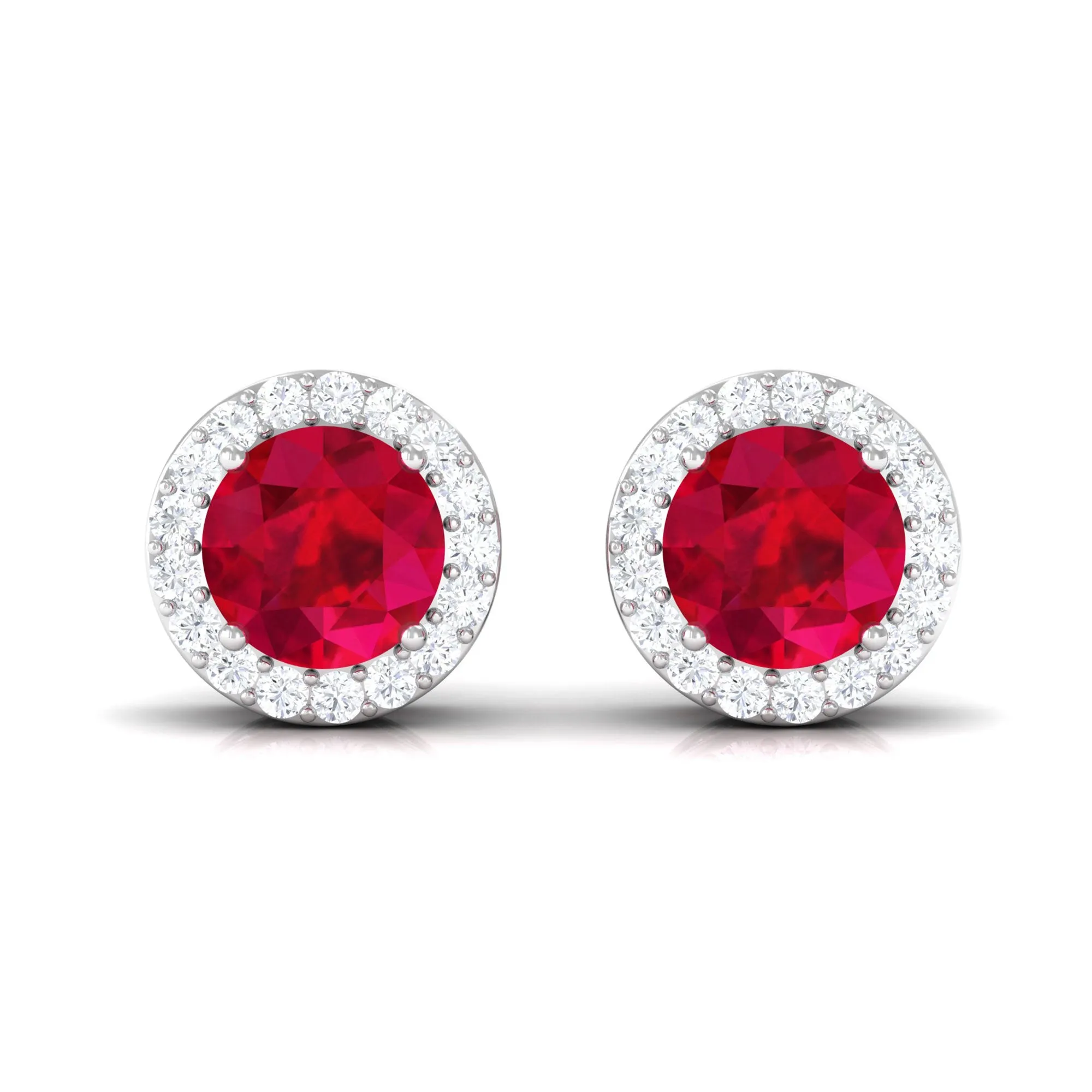 5 MM Created Ruby Halo Stud Earrings with Diamond