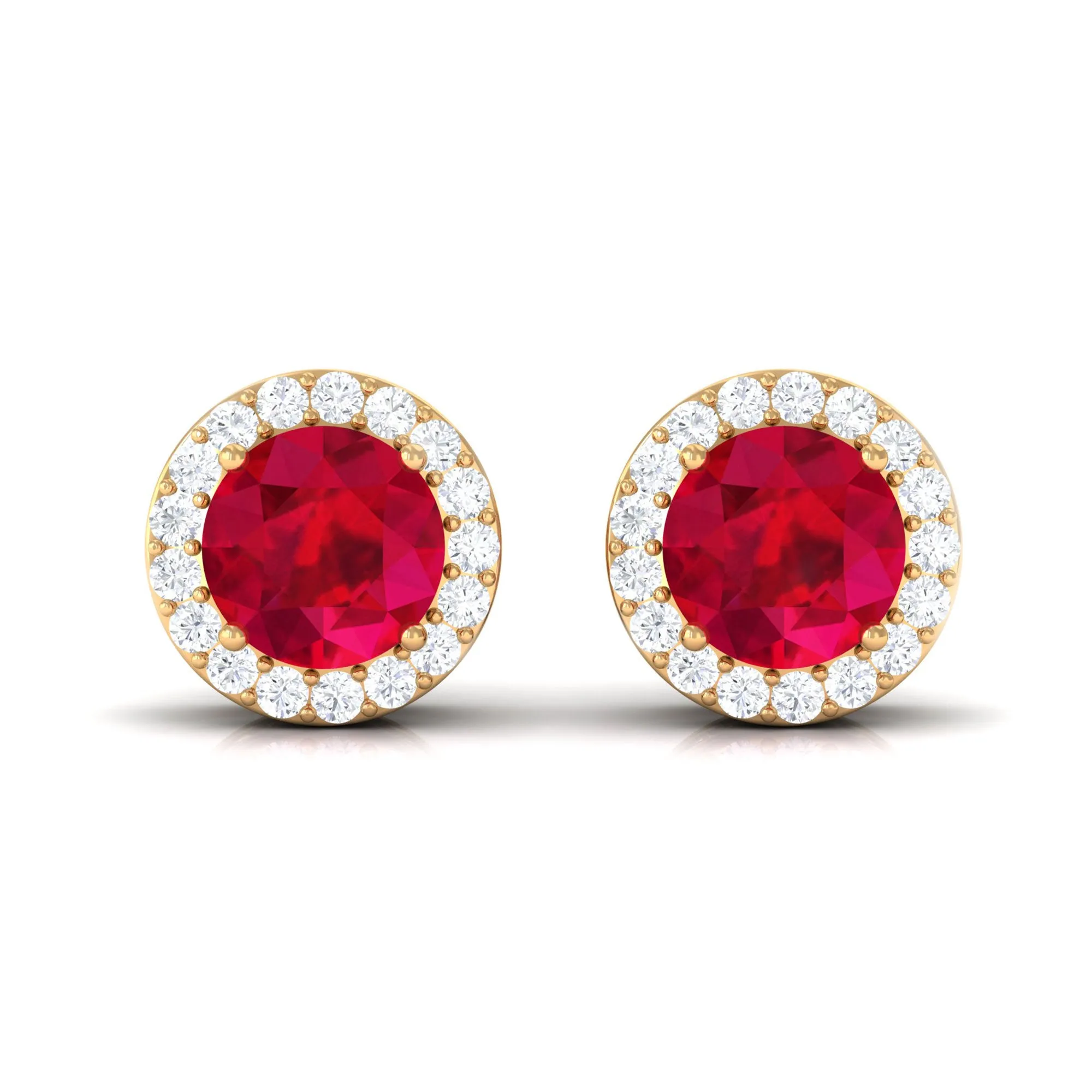 5 MM Created Ruby Halo Stud Earrings with Diamond