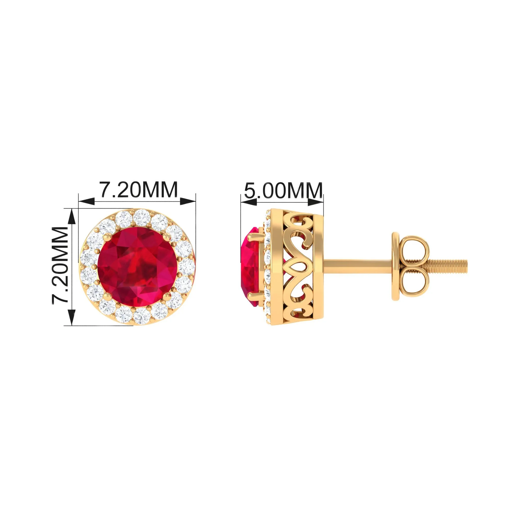 5 MM Created Ruby Halo Stud Earrings with Diamond