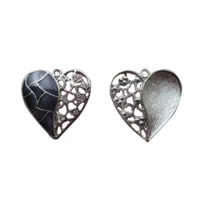 5 Pcs Silver Tone Rhinestone and Enamel Dark Purple Blue Heart 47X45mm Charms Pendants