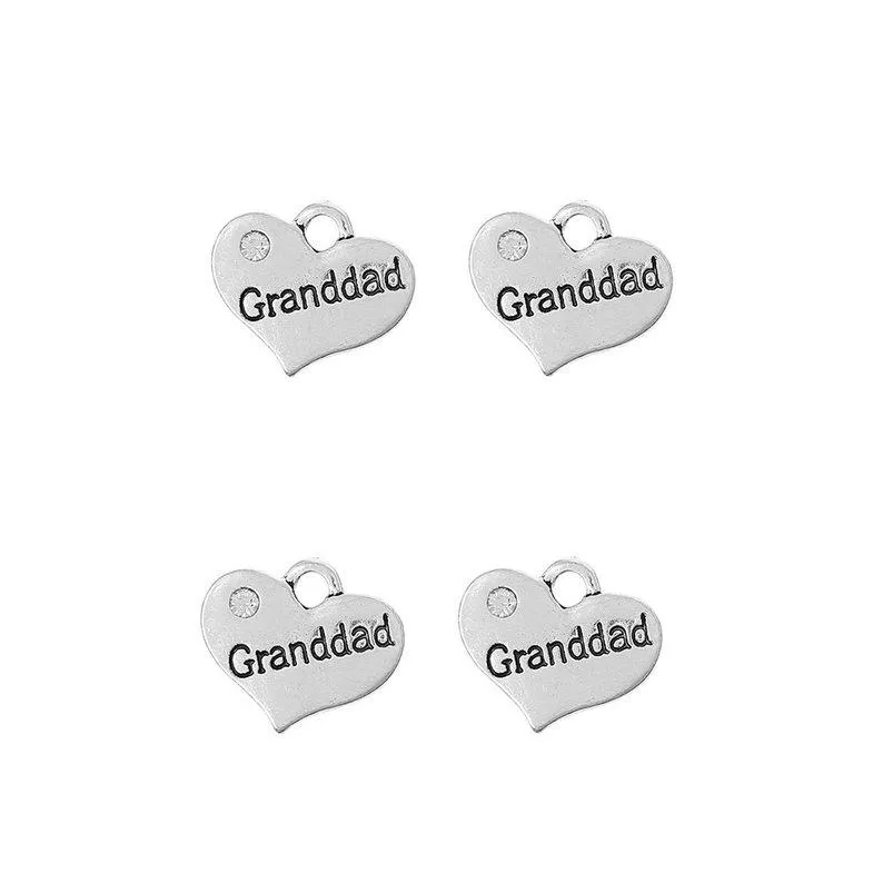 5 Pcs Tibetan Silver and Rhinestone Granddad Heart 15X17mm 3D Charms Pendants