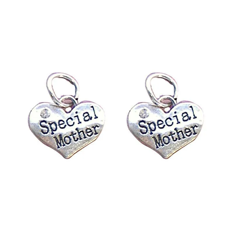 5 Pcs Tibetan Silver and Rhinestone Special Mother Heart 14X16mm 3D Charms Pendants