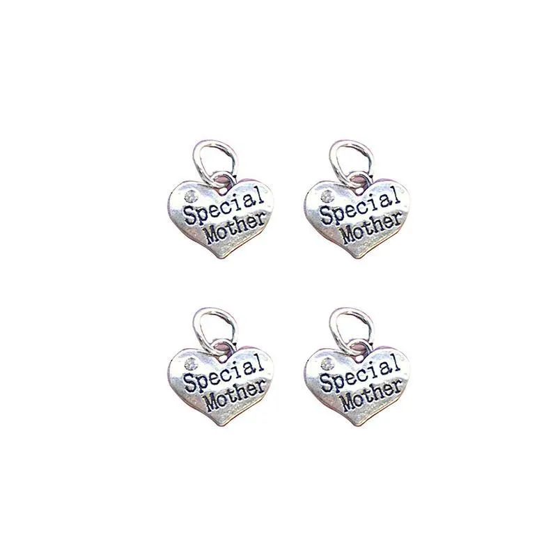 5 Pcs Tibetan Silver and Rhinestone Special Mother Heart 14X16mm 3D Charms Pendants