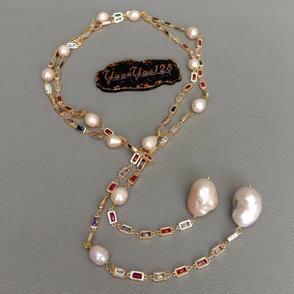 50" Cultured Pink Keshi Pearl Mixed Color Necklace