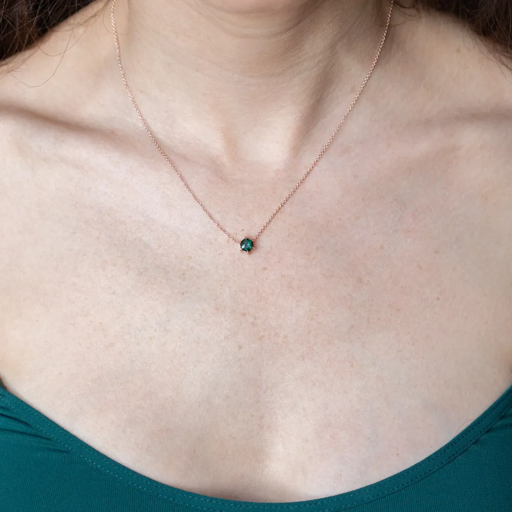 5.36mm Green Hexagon Sapphire Dainty Prong Set Necklace in 14k Rose Gold