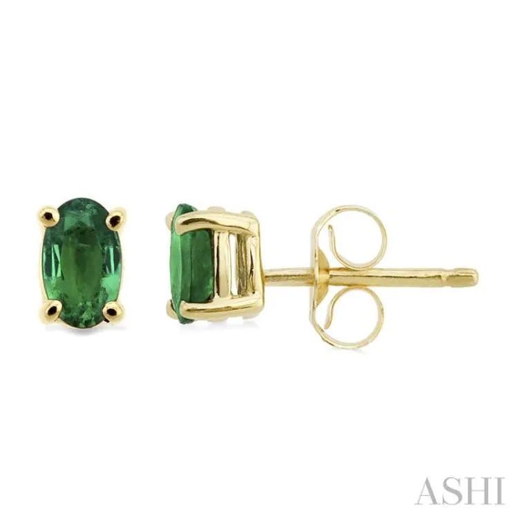 5x3MM Oval Cut Emerald Stud Earrings in 14K Yellow Gold