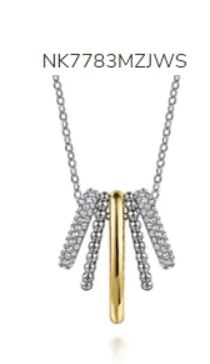 925 Sterling Silver and 14K Yellow Gold Bujukan and White Sapphire Multiple Row Pendant Necklace