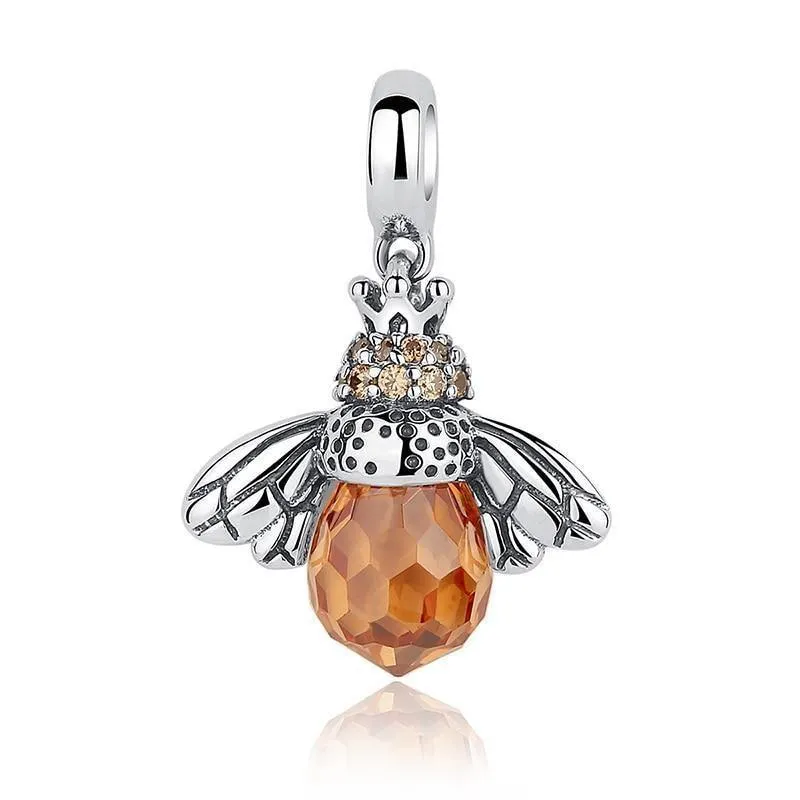 925 Sterling Silver Lovely Orange Bee Pendants Necklace Charm Jewelry