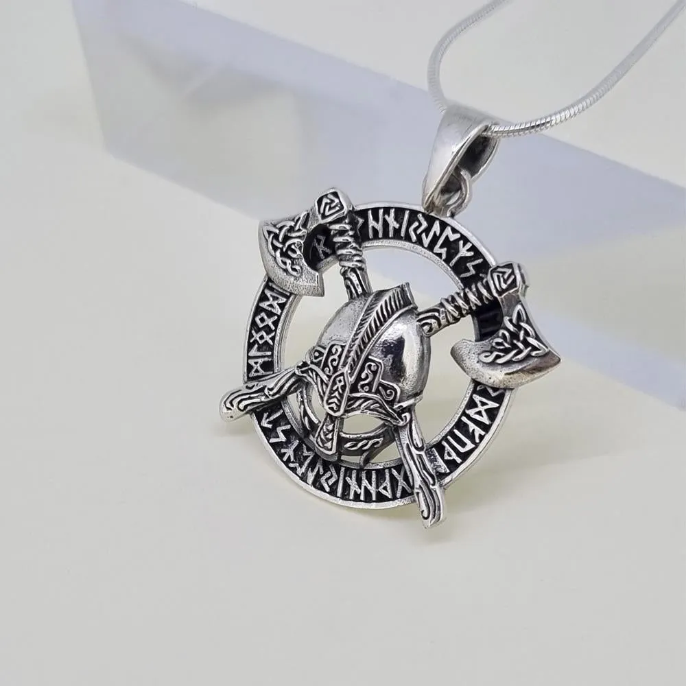 925 Sterling Silver Mens Armour and Axe Pendant