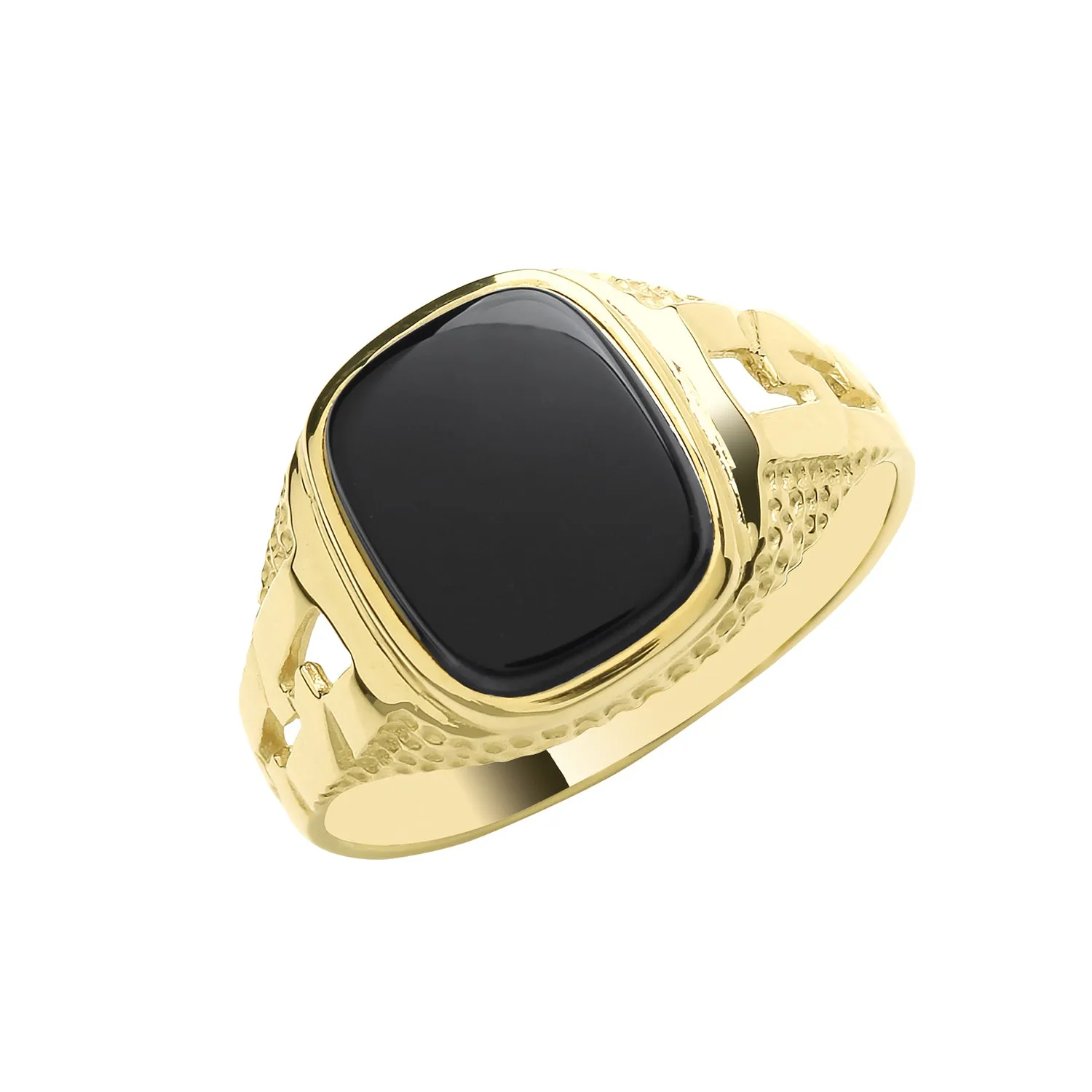 9CT GOLD GENTS' CUSHION BLACK ONYX CURB DESIGN SIGNET RING