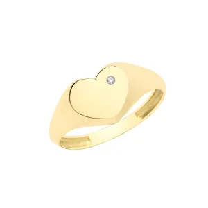 9CT GOLD HEART SIGNET RING WITH CZ