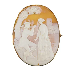 9K Yellow Gold Couple under Tree Cameo Brooch -54-42mm