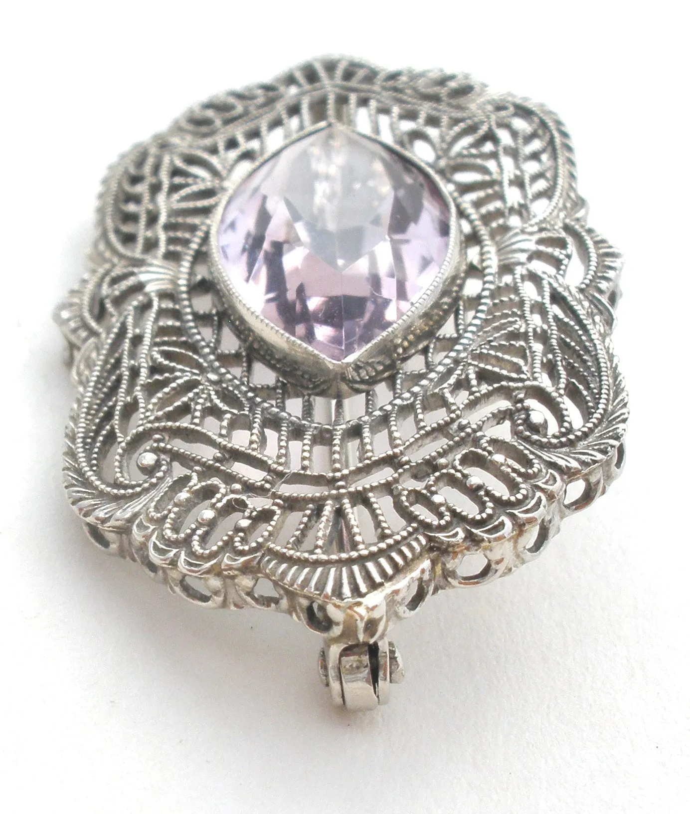 Antique 10K White Gold Amethyst Brooch Pin