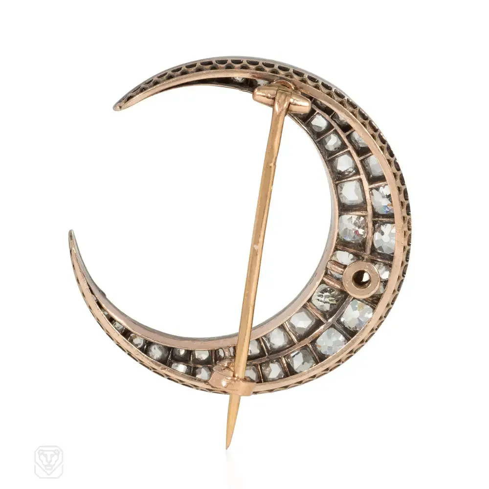 Antique diamond crescent brooch