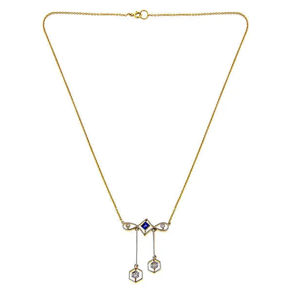 Art Deco Diamond & Sapphire Lavalier Necklace