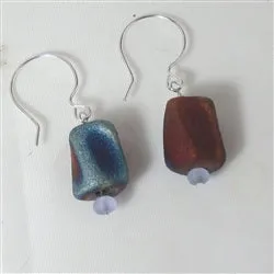 Blue & Rust Handmade Raku Earrings Earrings