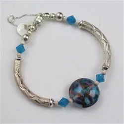 Blue Artisan Lentil & Silver Bangle Bracelet