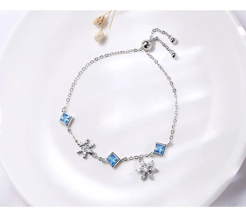 Blue Zircon Pave Snowflake Bracelet for Women Charms Gifts for Mom