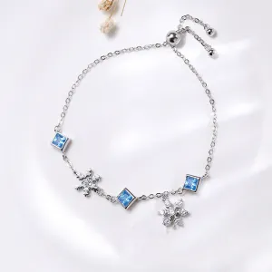 Blue Zircon Pave Snowflake Bracelet for Women Charms Gifts for Mom