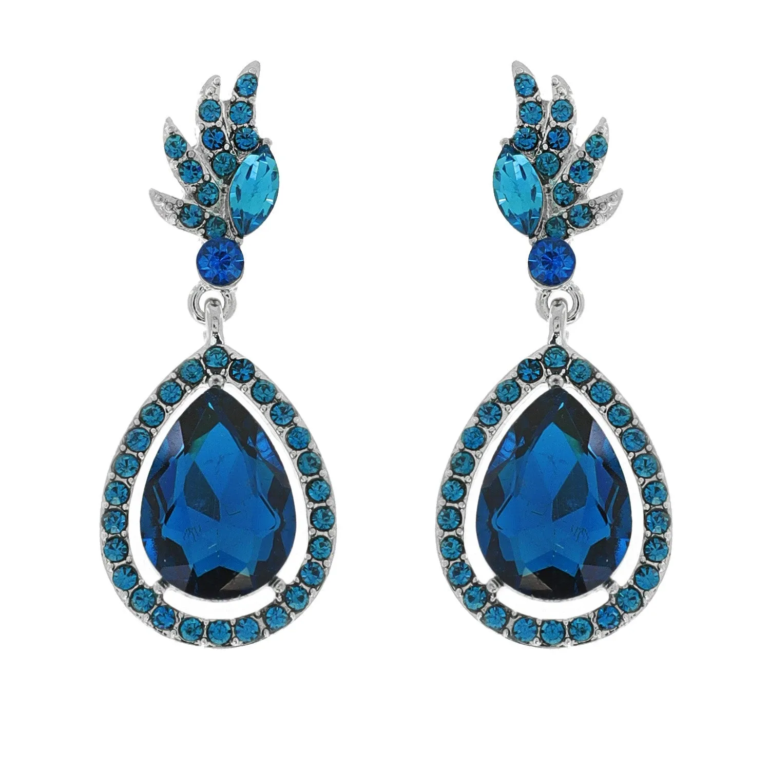 Blue Zircon Teardrop Wing Accent Earrings