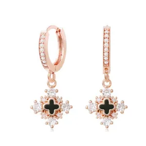 Brisa Hoop Rose Gold Crystal Cross Earrings with 14K Gold Pin