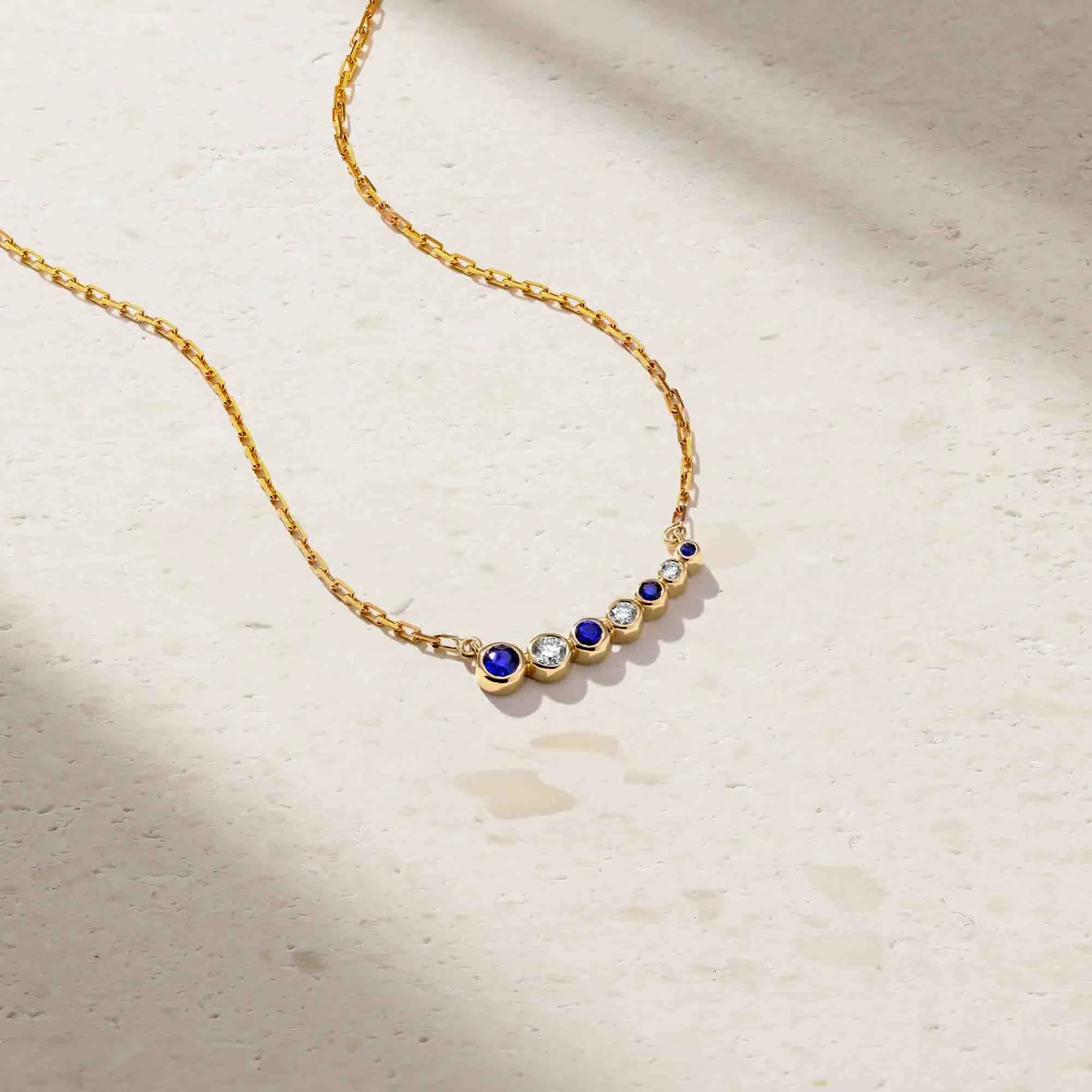 Bubbly Curved Sapphire and Diamond Necklace