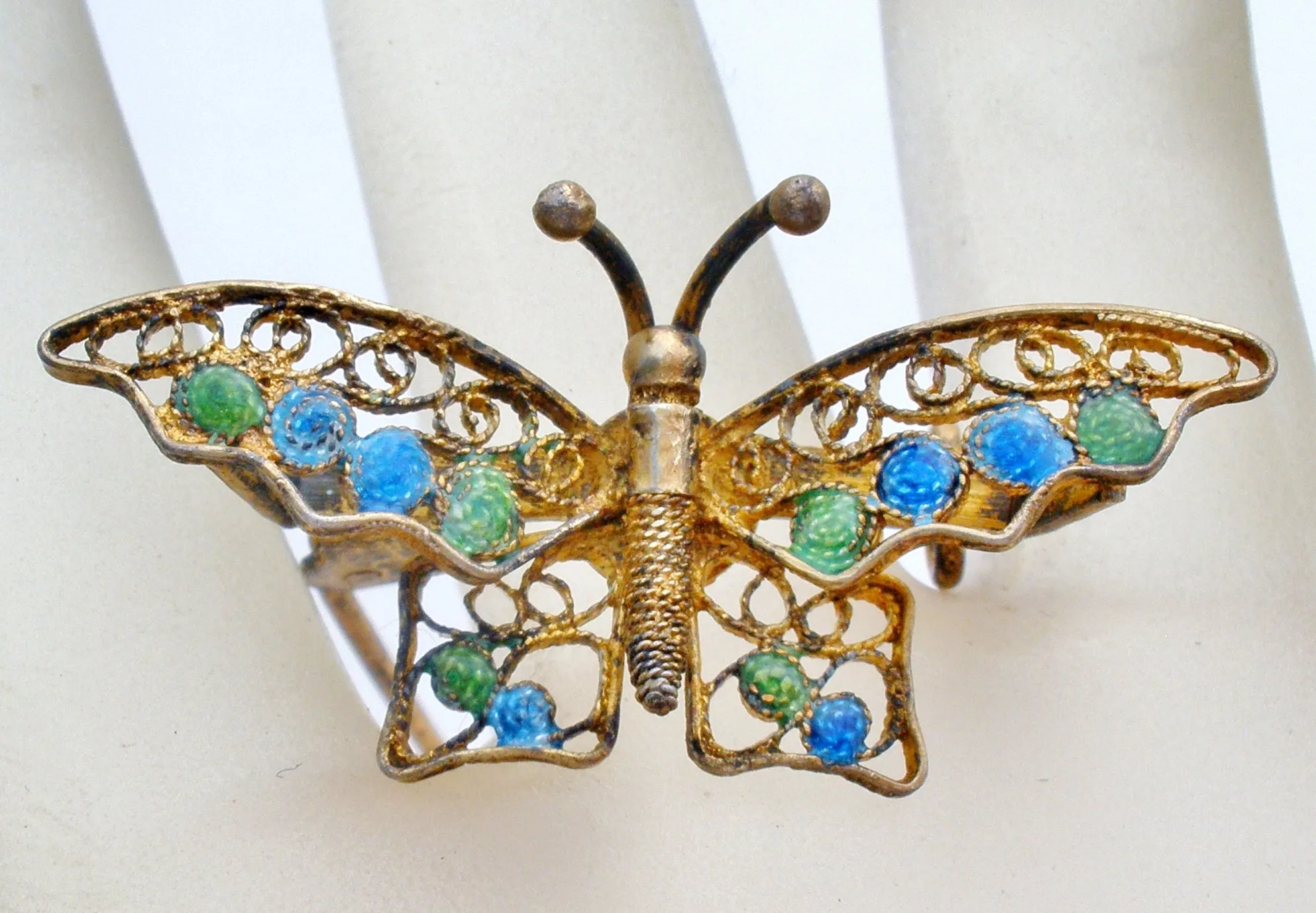 Cannetille Enamel Butterfly 800 Silver Vintage