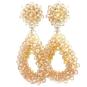 Champagne Crystal Teardrop Statement Clip On Earring