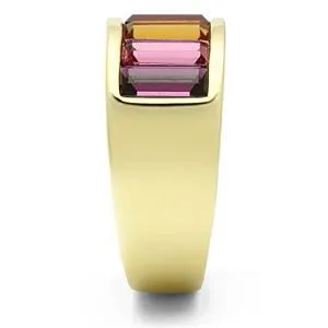 CJG1463 Wholesale Baguette Rainbow Gold Plated Stainless Steel Ring