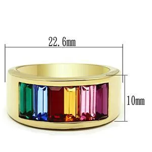 CJG1463 Wholesale Baguette Rainbow Gold Plated Stainless Steel Ring