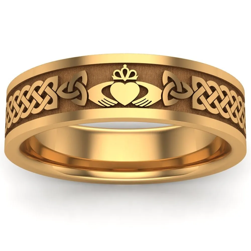 Claddagh Wedding Ring UCL1-14Y6MFLAT - 14K Yellow Gold