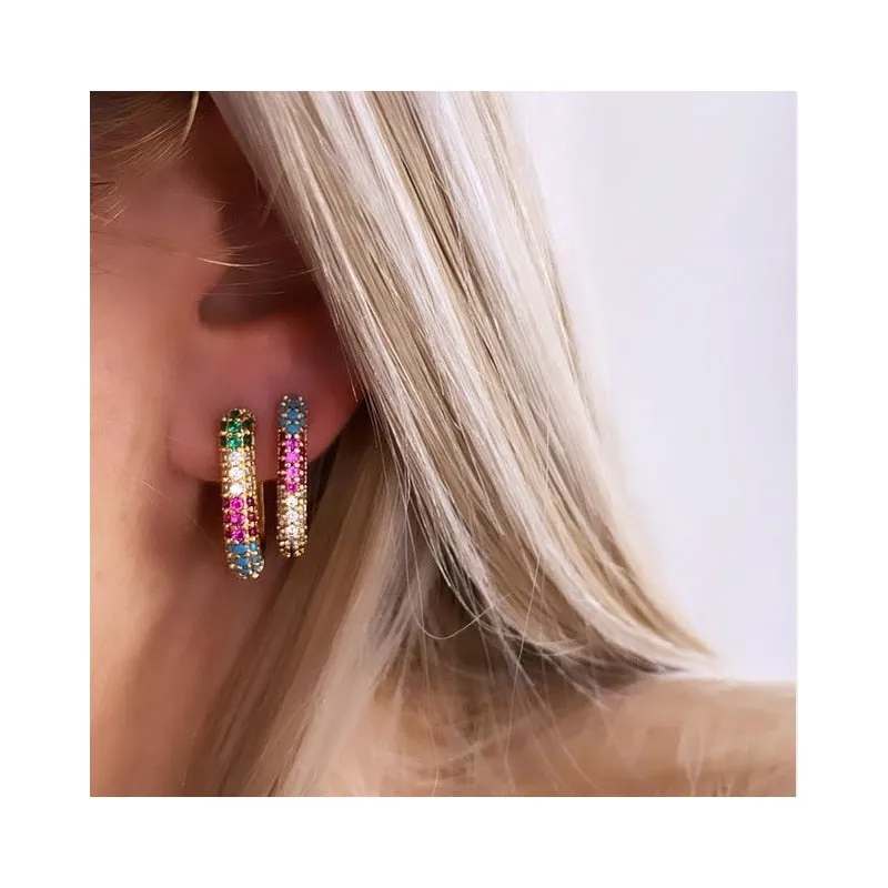 Colorful Hoop Earrings with Crystal Details