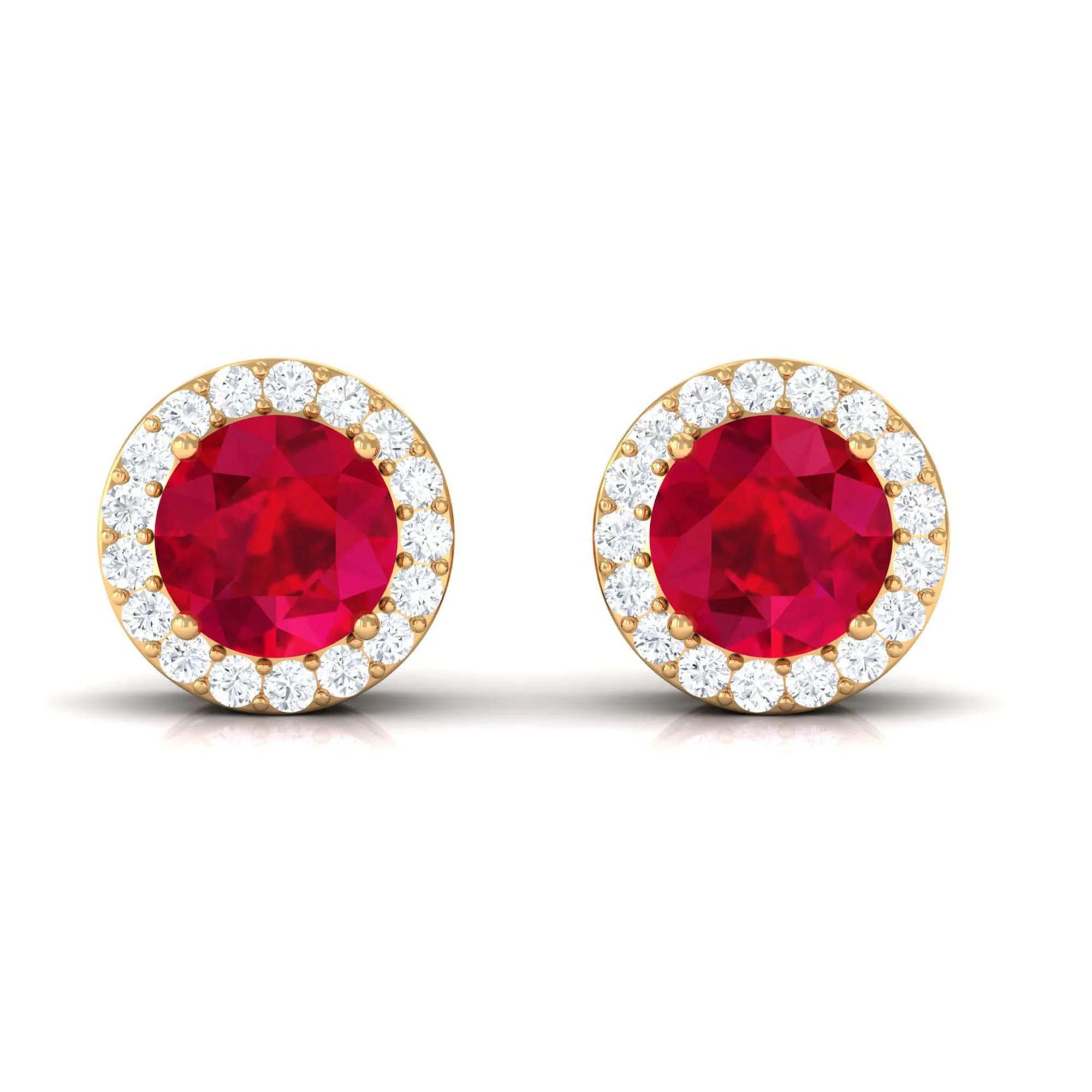 Created Ruby and Diamond Classic Halo Stud Earrings