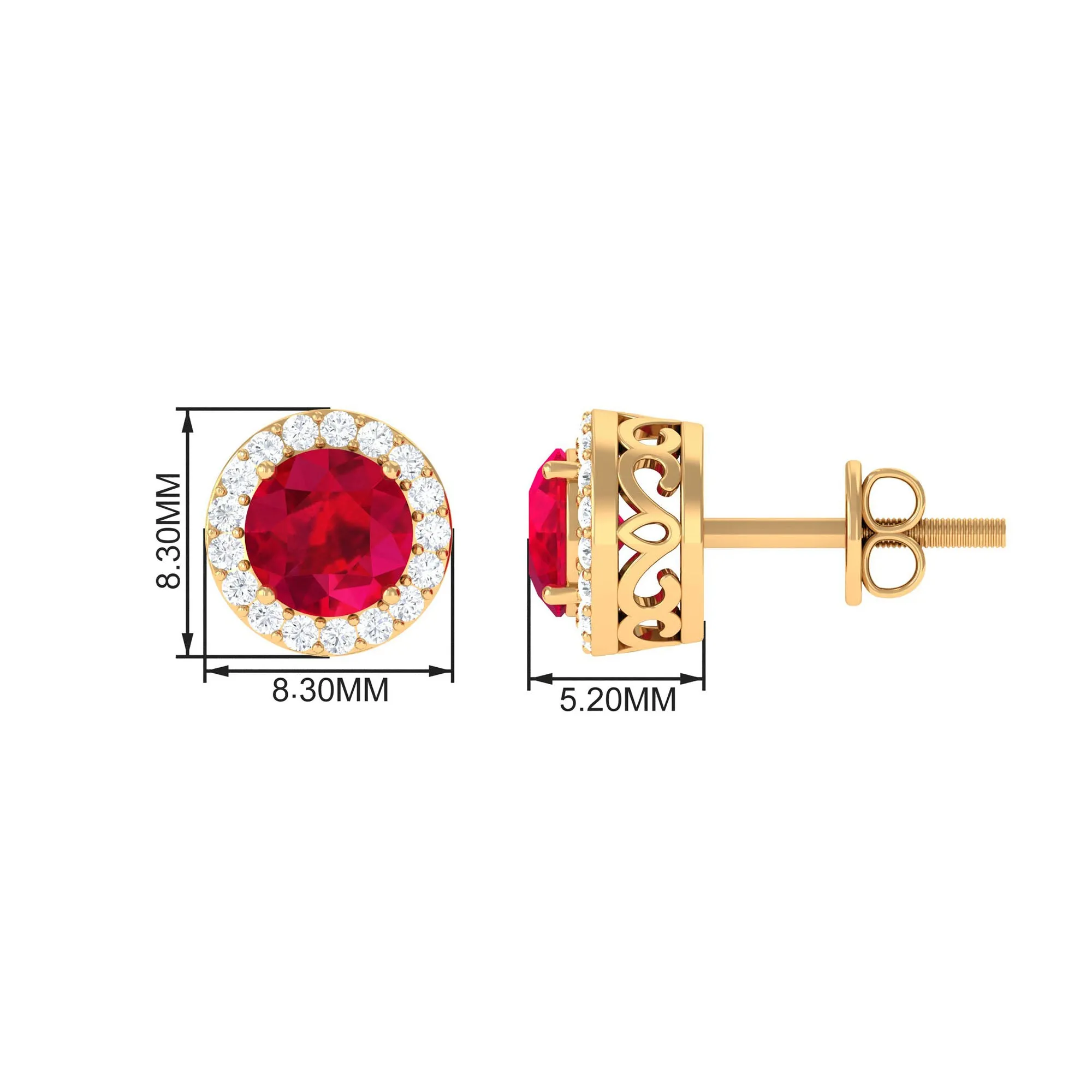 Created Ruby and Diamond Classic Halo Stud Earrings