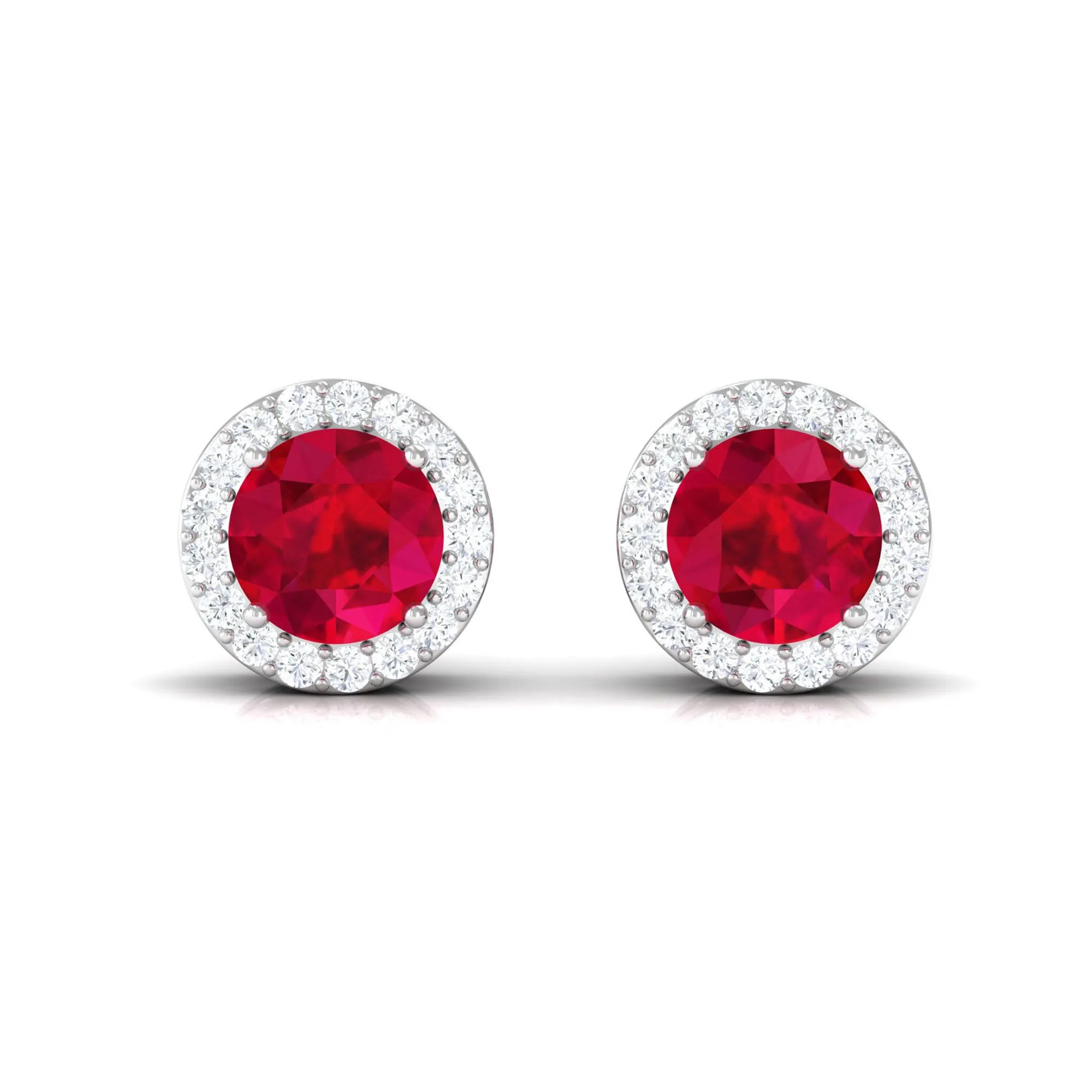 Created Ruby and Diamond Classic Halo Stud Earrings