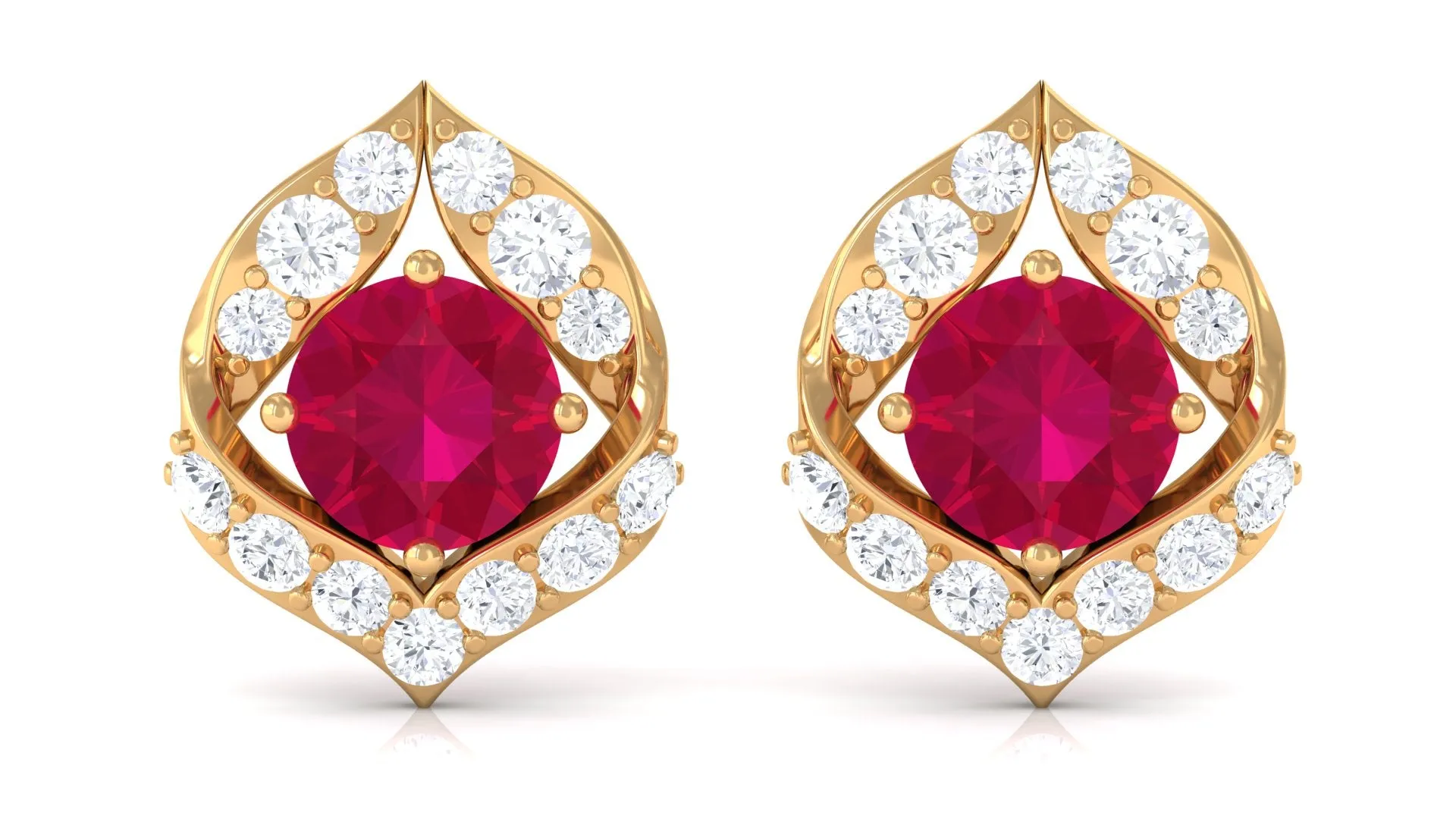 Dainty Ruby July Birthstone Stud Earrings with Diamond