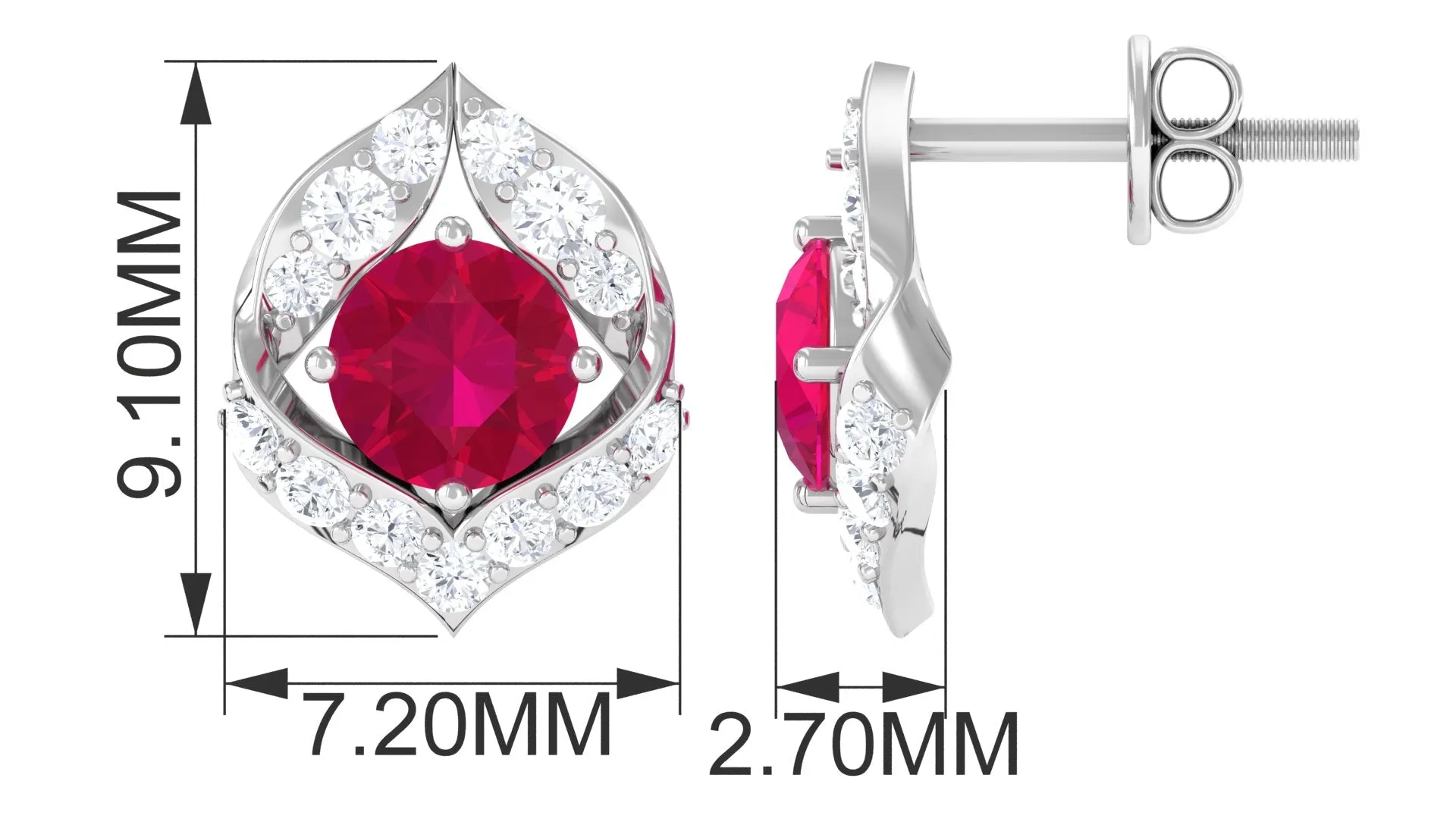 Dainty Ruby July Birthstone Stud Earrings with Diamond