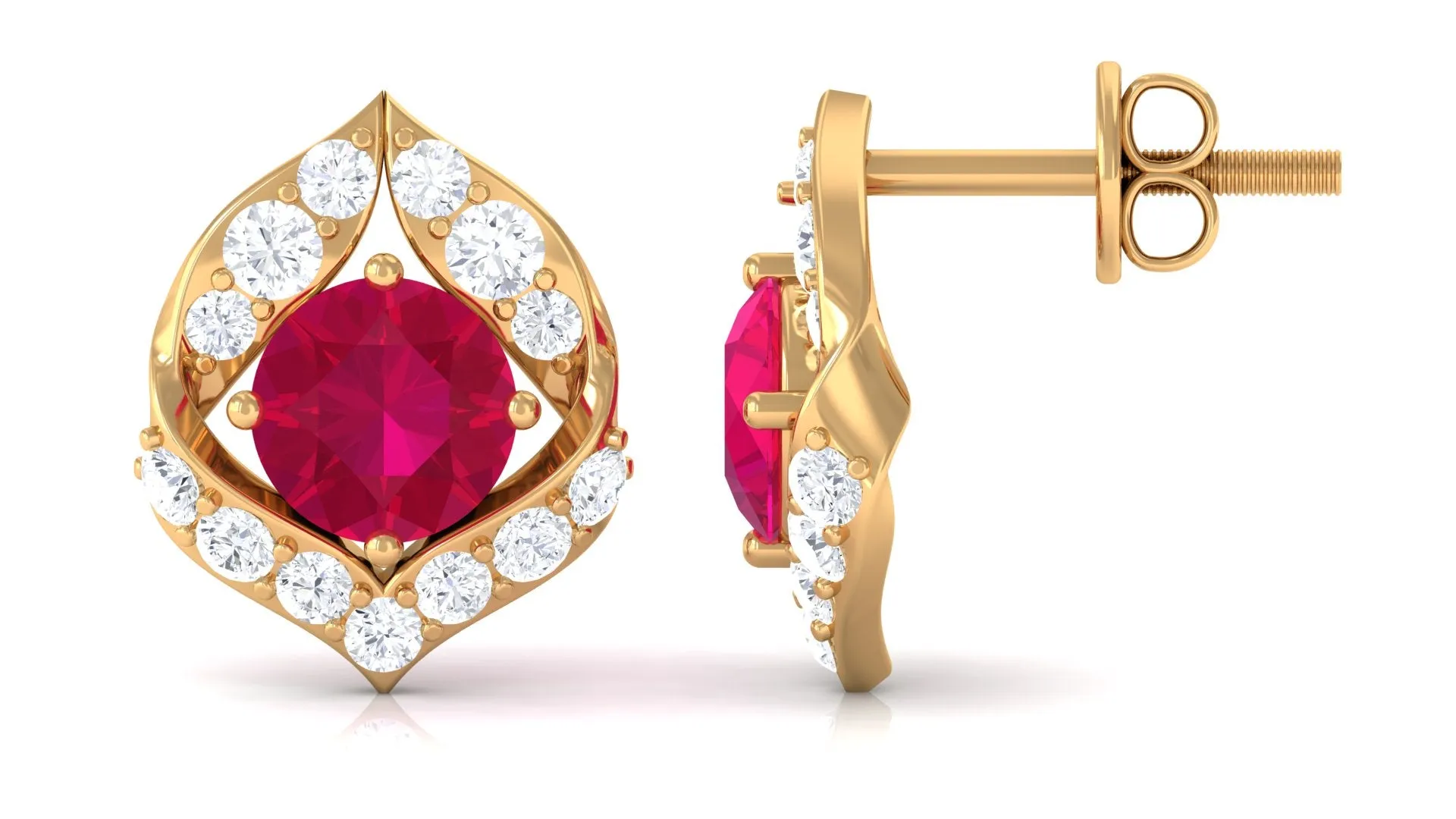 Dainty Ruby July Birthstone Stud Earrings with Diamond