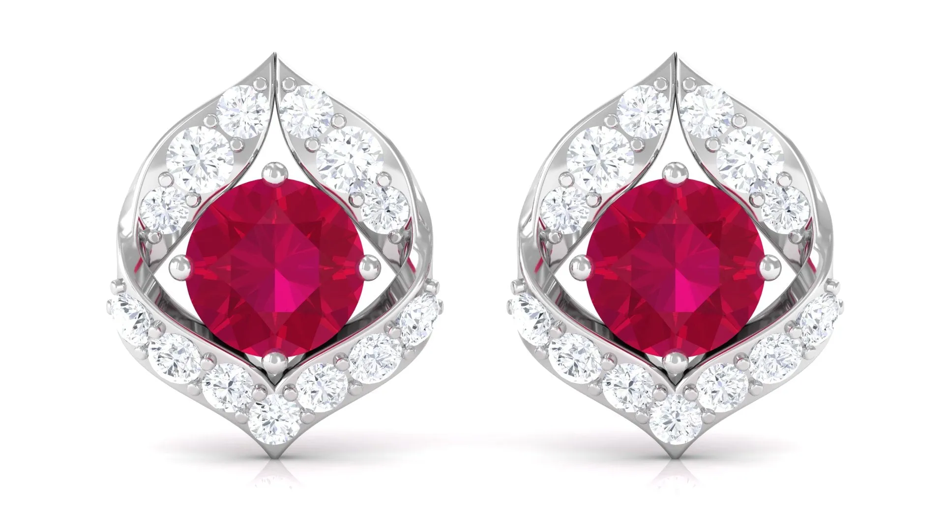 Dainty Ruby July Birthstone Stud Earrings with Diamond