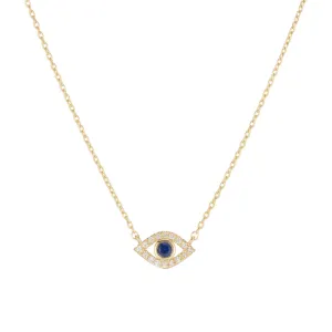 Diamond and Sapphire Evil Eye Necklace, 14k